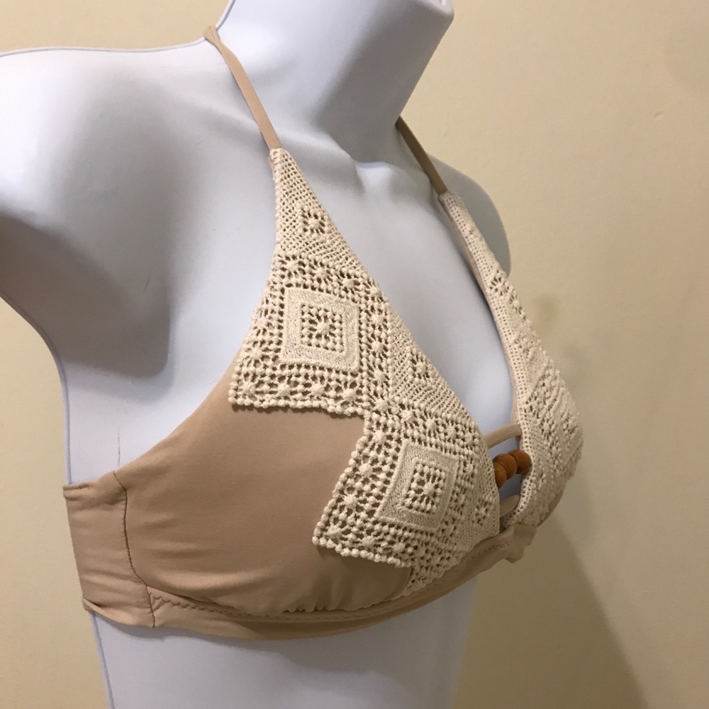 Becca Rebecca Virtue Nude Crochet Boho Bikini Top - Picture 2 of 8
